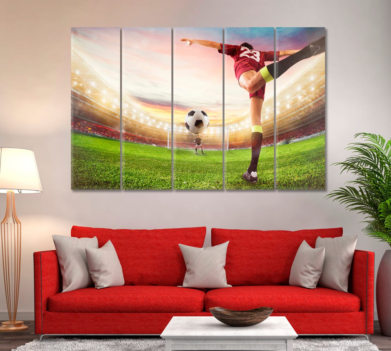 Soccer Striker in Action Canvas Print ArtLexy 5 Panels 36"x24" inches 