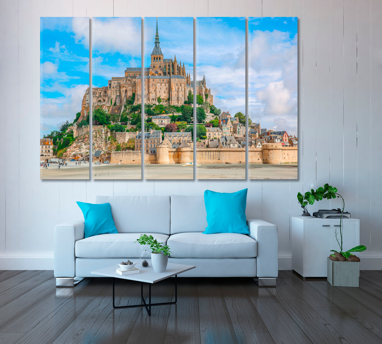 Mont Saint Michel Abbey Normandy France Canvas Print ArtLexy 5 Panels 36"x24" inches 
