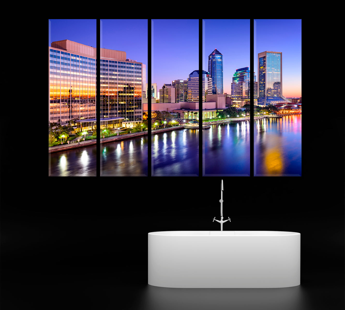 Jacksonville Skyline and St. Johns River at Dawn Canvas Print ArtLexy 5 Panels 36"x24" inches 