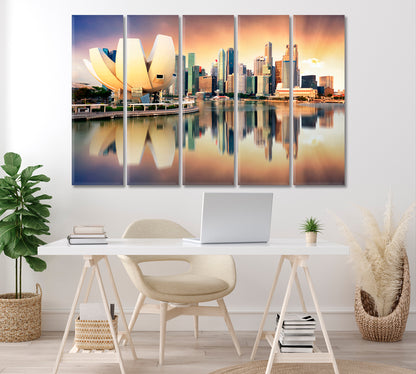 Singapore Skyline During Sunset Canvas Print ArtLexy 5 Panels 36"x24" inches 