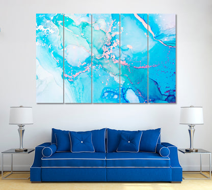 Abstract Blue Ink Spots Canvas Print ArtLexy 5 Panels 36"x24" inches 