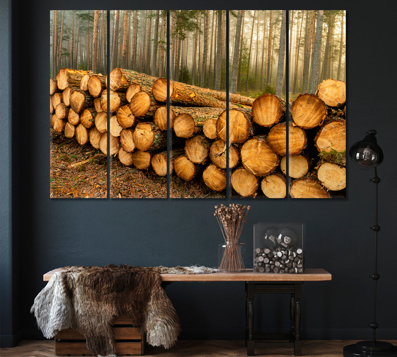 Morning Mist in Forest Canvas Print ArtLexy 5 Panels 36"x24" inches 