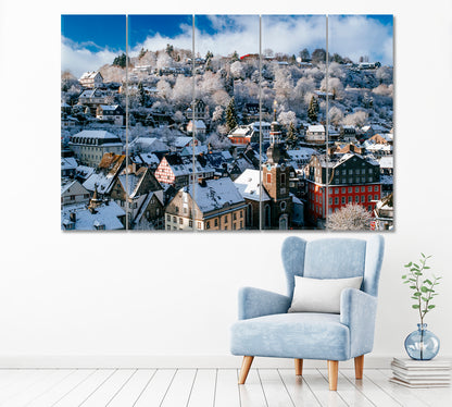 Winter in Monschau Germany Canvas Print ArtLexy 5 Panels 36"x24" inches 