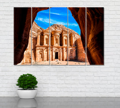 Ad Deir Monastery in Ancient City Petra Jordan Canvas Print ArtLexy 5 Panels 36"x24" inches 