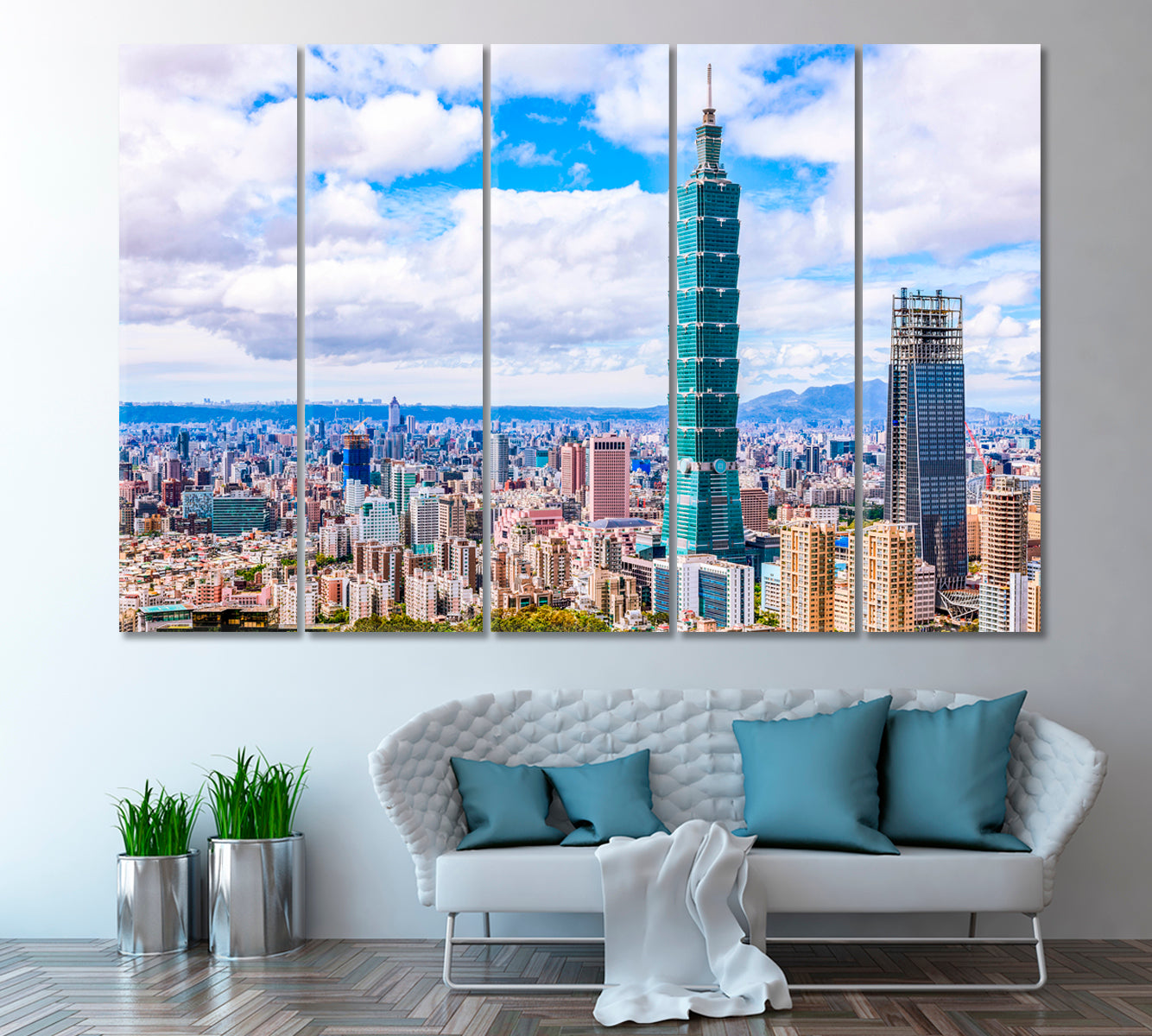 Taipei Downtown with Taipei 101 Skyscraper Canvas Print ArtLexy 5 Panels 36"x24" inches 