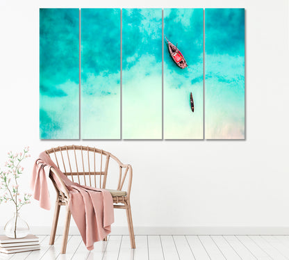 Boat and Ship in Turquoise Ocean Zanzibar Canvas Print ArtLexy 5 Panels 36"x24" inches 