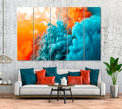 Blue and Orange Ink in Water Canvas Print ArtLexy 5 Panels 36"x24" inches 