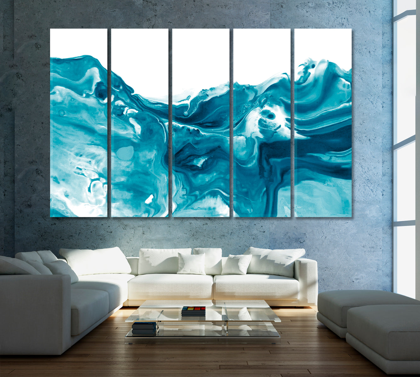 Abstract Fluid Marble Waves Canvas Print ArtLexy 5 Panels 36"x24" inches 