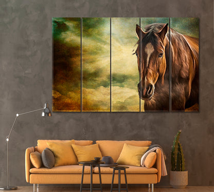 Beautiful Art Portrait of Horse Canvas Print ArtLexy 5 Panels 36"x24" inches 