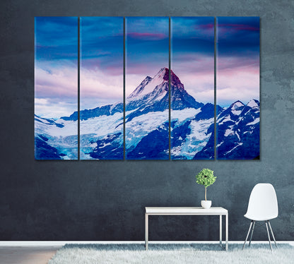 Snowy Mountains in Swiss Alps Canvas Print ArtLexy 5 Panels 36"x24" inches 