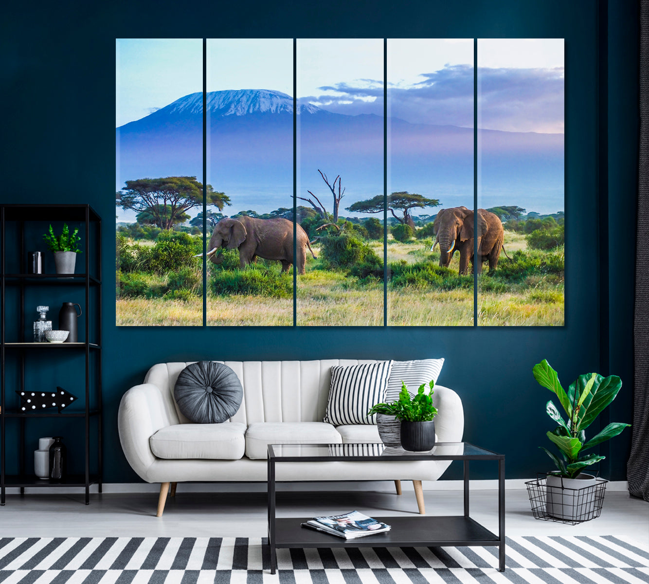 Elephants in Mount Kilimanjaro National Park Tanzania Canvas Print ArtLexy 5 Panels 36"x24" inches 