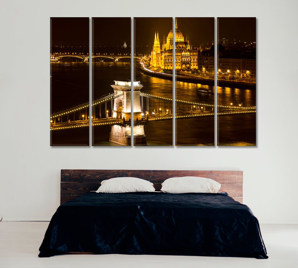 Budapest at Night Canvas Print ArtLexy 5 Panels 36"x24" inches 