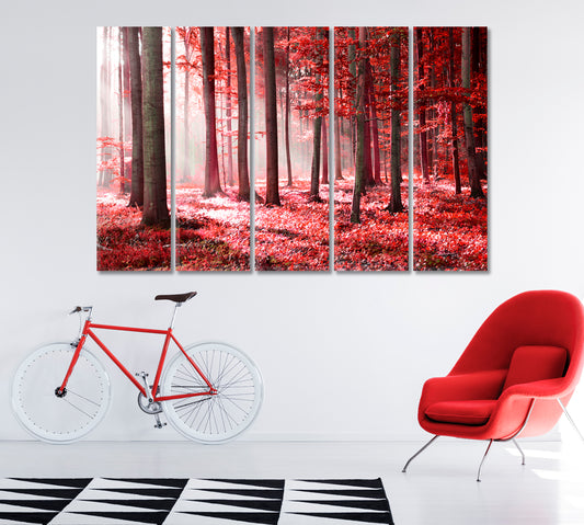 Red Forest Canvas Print ArtLexy 5 Panels 36"x24" inches 