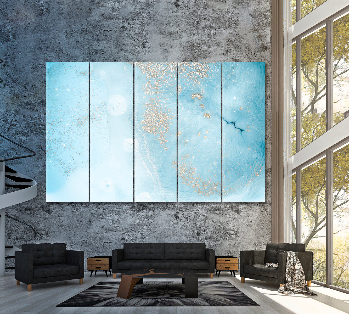 Beautiful Marble Effect with Gold Powder Canvas Print ArtLexy 5 Panels 36"x24" inches 