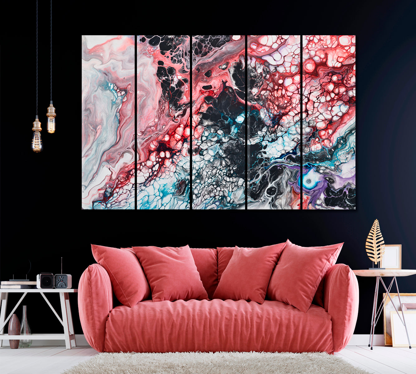 Abstract Mixing Paints Marble Fluid Art Canvas Print ArtLexy 5 Panels 36"x24" inches 