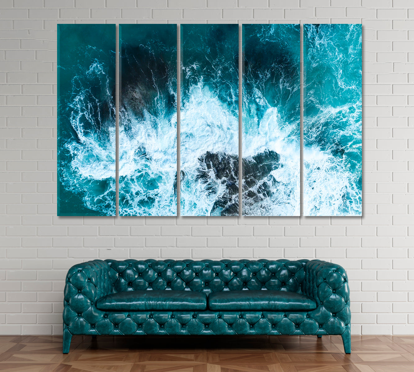 Crashing Waves on Rocks Atlantic Ocean New Zealand Canvas Print ArtLexy 5 Panels 36"x24" inches 