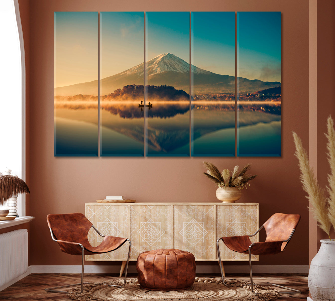 Mount Fuji and Lake Kawaguchiko at Sunrise Canvas Print ArtLexy 5 Panels 36"x24" inches 