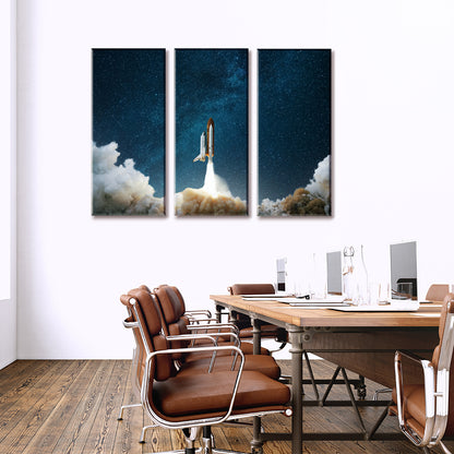 Spaceship in Space Canvas Print ArtLexy 3 Panels 36"x24" inches 
