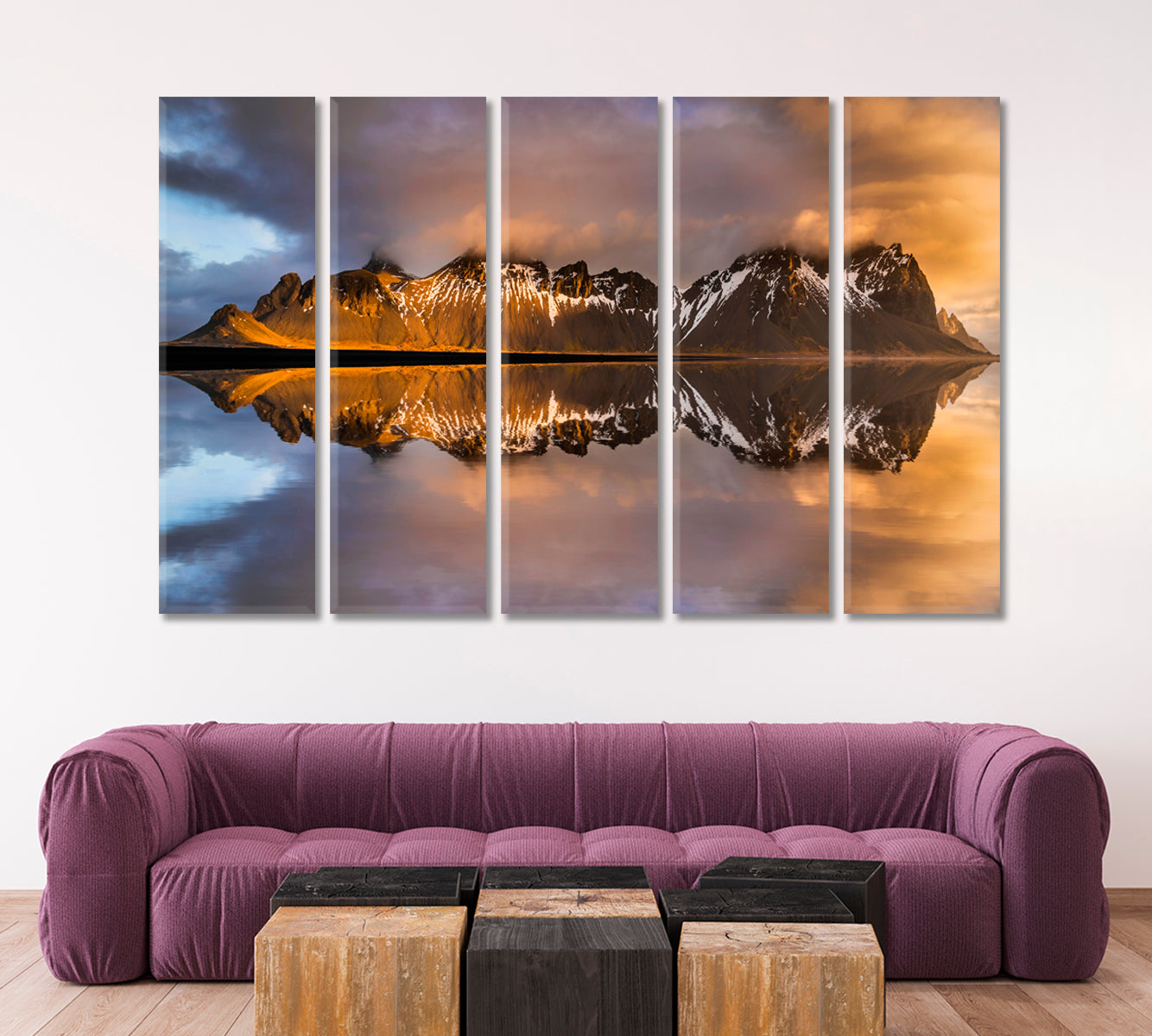 Vestrahorn Mountain Reflection Canvas Print ArtLexy 5 Panels 36"x24" inches 