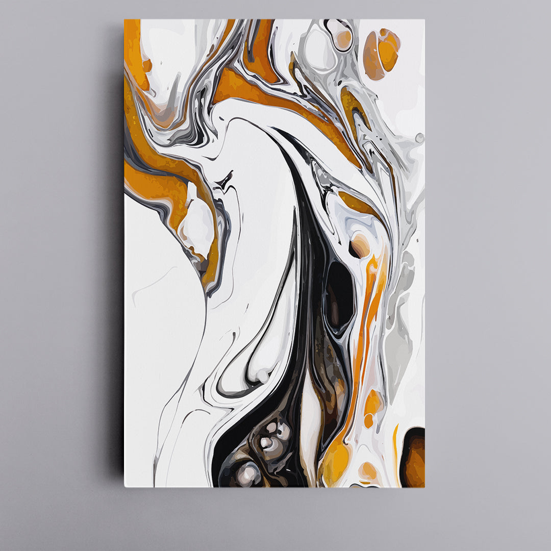 Set of 3 Abstract Fluid White & Yellow Marble Canvas Print ArtLexy   