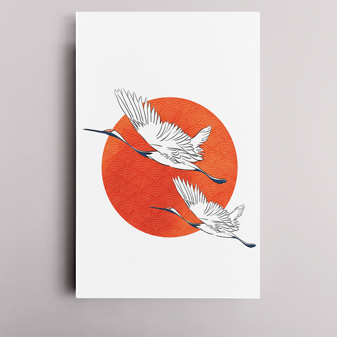 Set of 3 Traditional Japanese Pattern with Cranes Canvas Print ArtLexy   