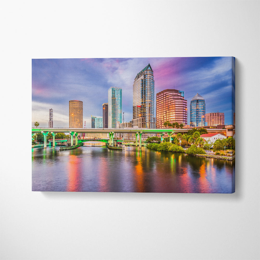 Tampa Skyline Florida USA Canvas Print ArtLexy 1 Panel 24"x16" inches 