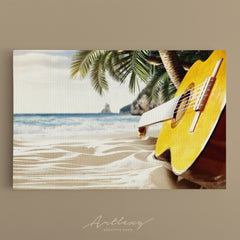 Guitar on the Sand Beach Canvas Print ArtLexy   