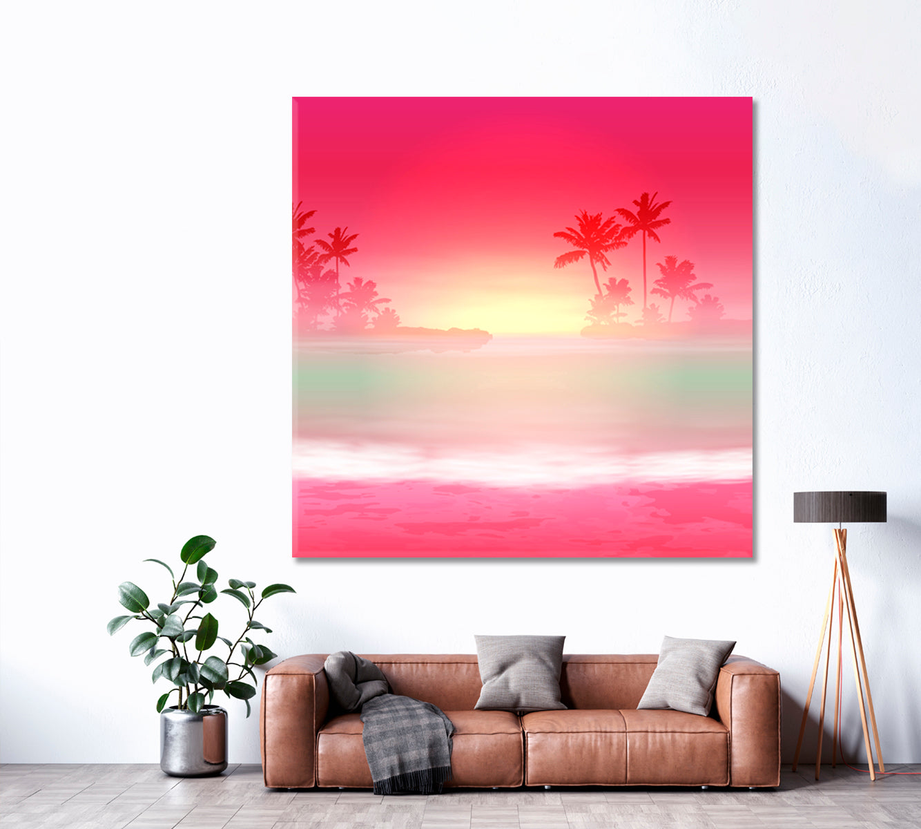 Sea with Palm Trees at Sunset Canvas Print ArtLexy   