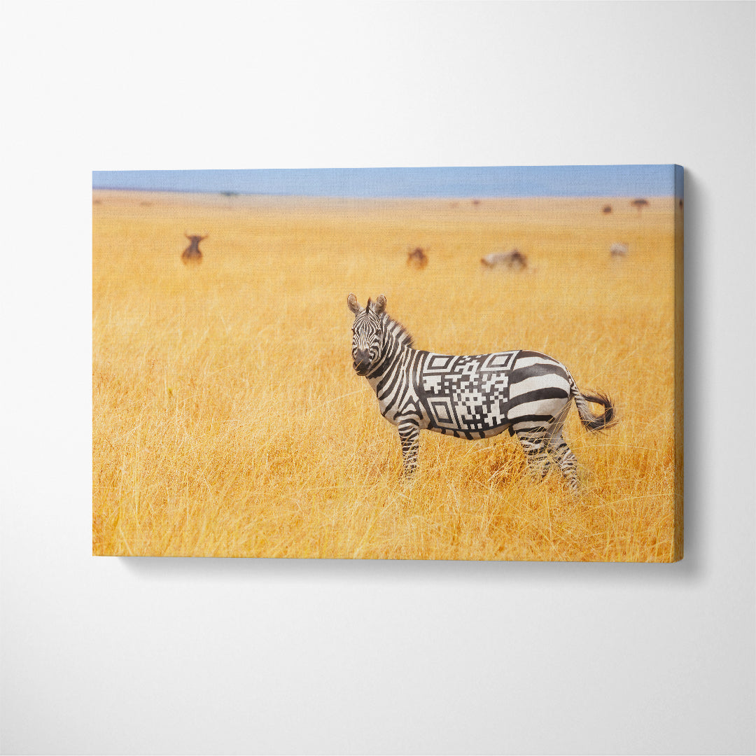 Zebra with QR Code Canvas Print ArtLexy 1 Panel 24"x16" inches 