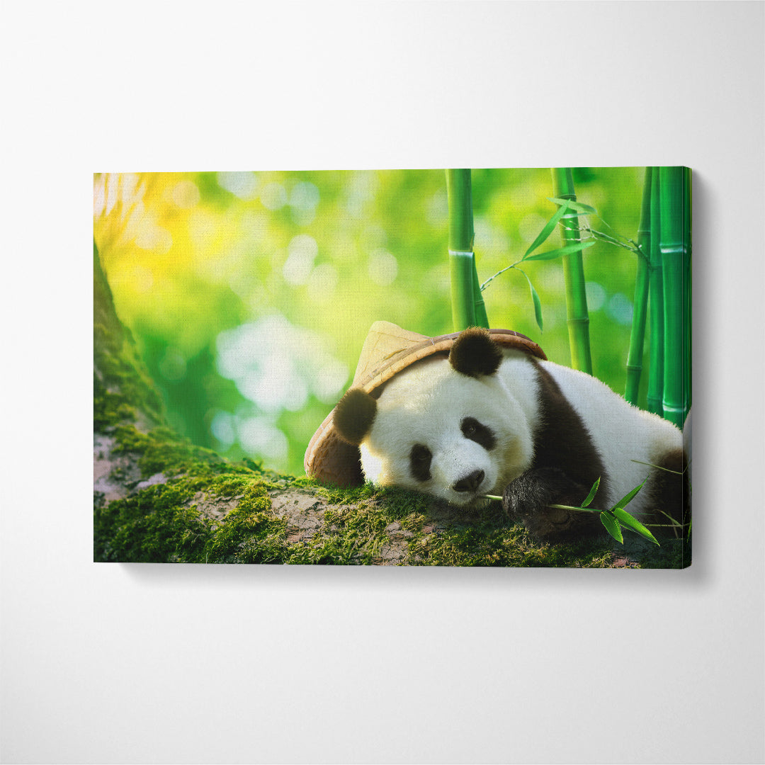 Cute Giant Panda eating Bamboo Shoots Canvas Print ArtLexy 1 Panel 24"x16" inches 