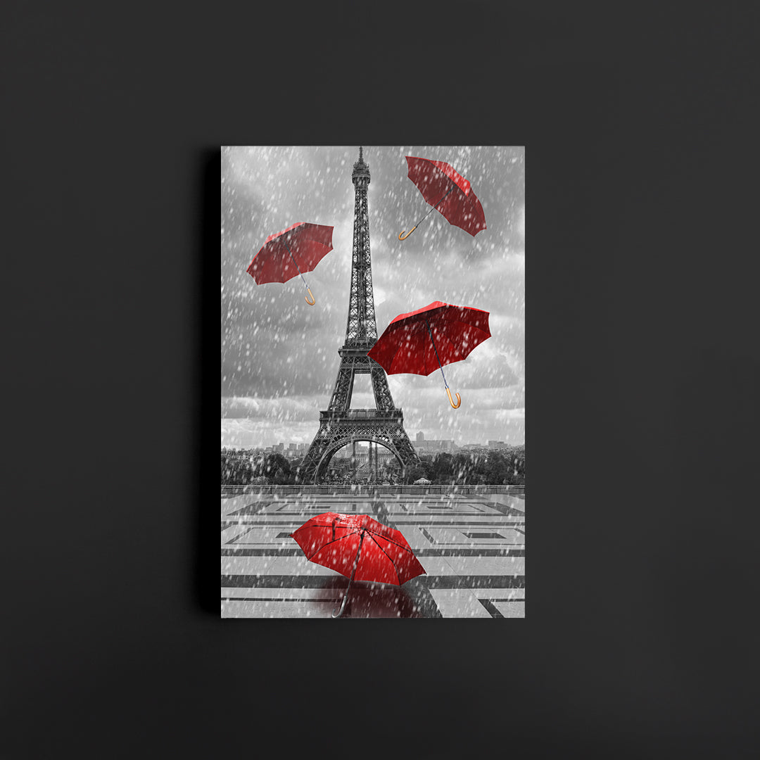 Eiffel Tower with Flying Red Umbrellas Canvas Print ArtLexy   
