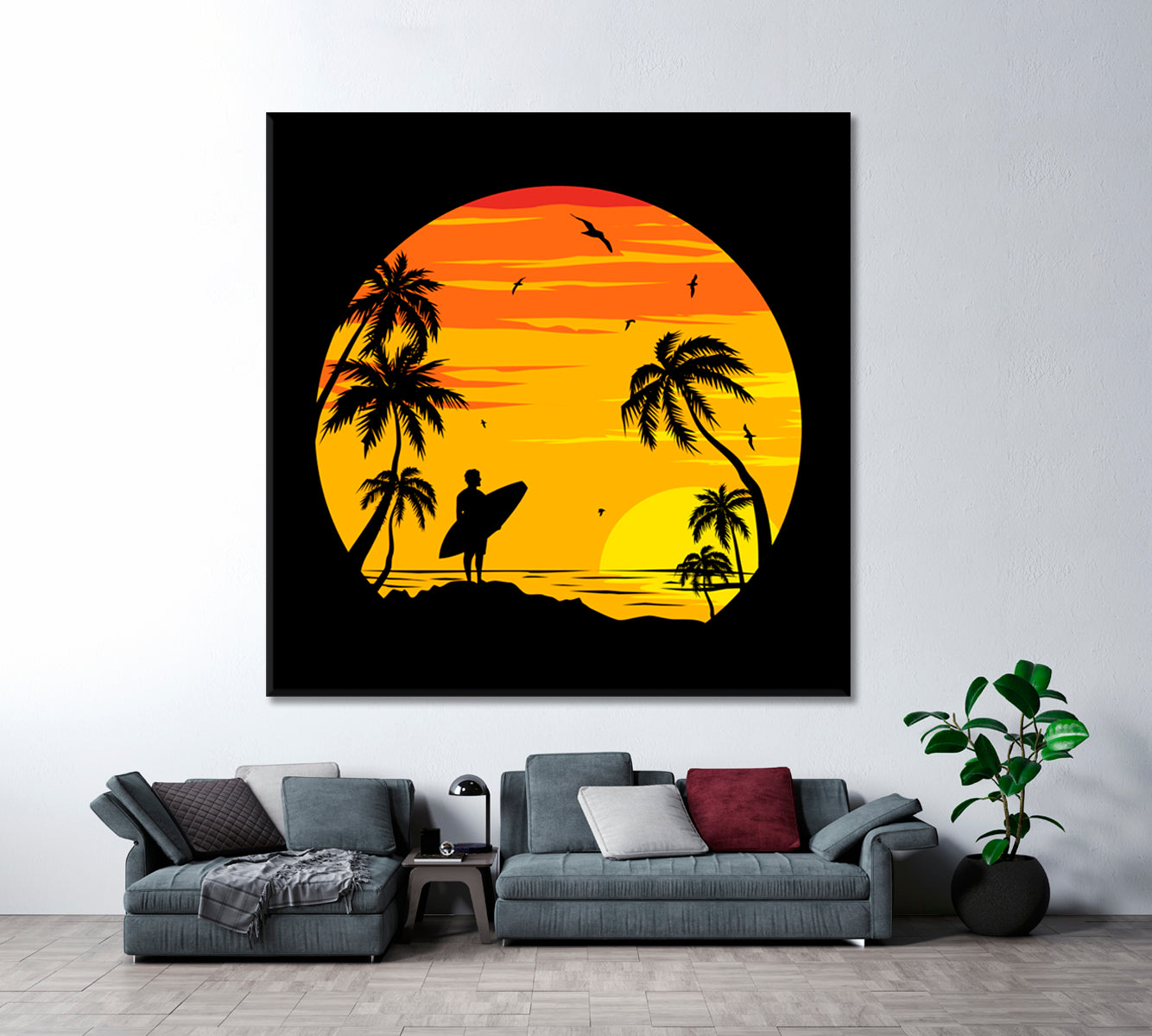 Surfer Silhouette at Sunset Canvas Print ArtLexy   