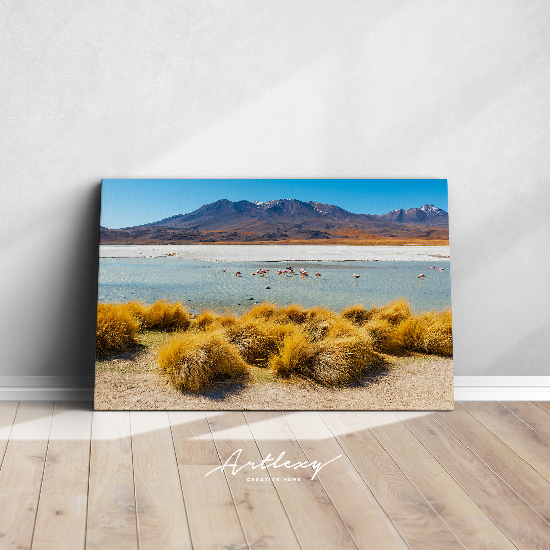 Laguna Canapa with Flamingos Bolivia Canvas Print ArtLexy   