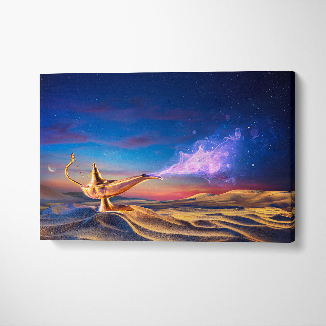 Genie Lamp of Wishes In Desert Canvas Print ArtLexy 1 Panel 24"x16" inches 