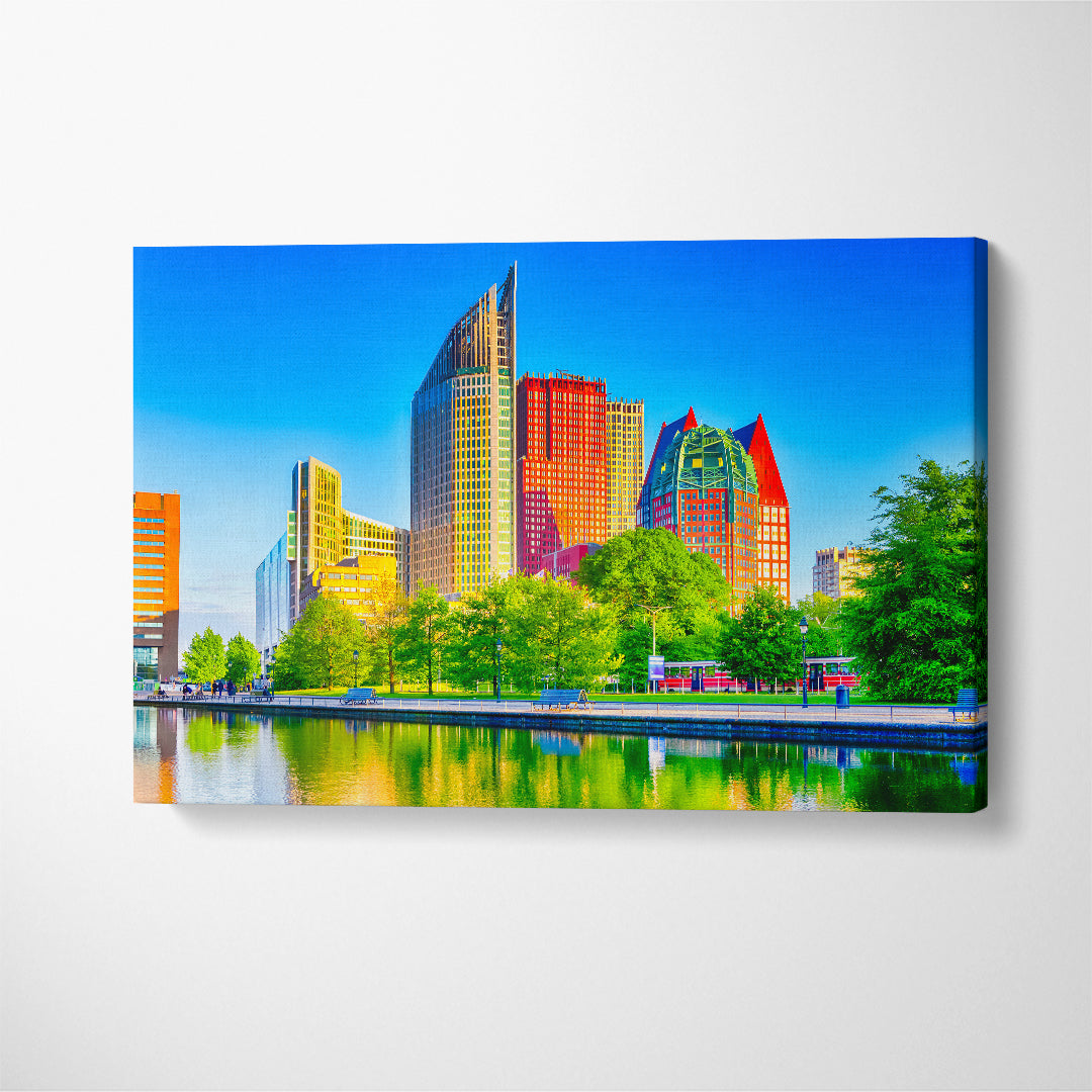 Hague Skyscrapers Skyline at Blue Hour in Netherlands Canvas Print ArtLexy 1 Panel 24"x16" inches 