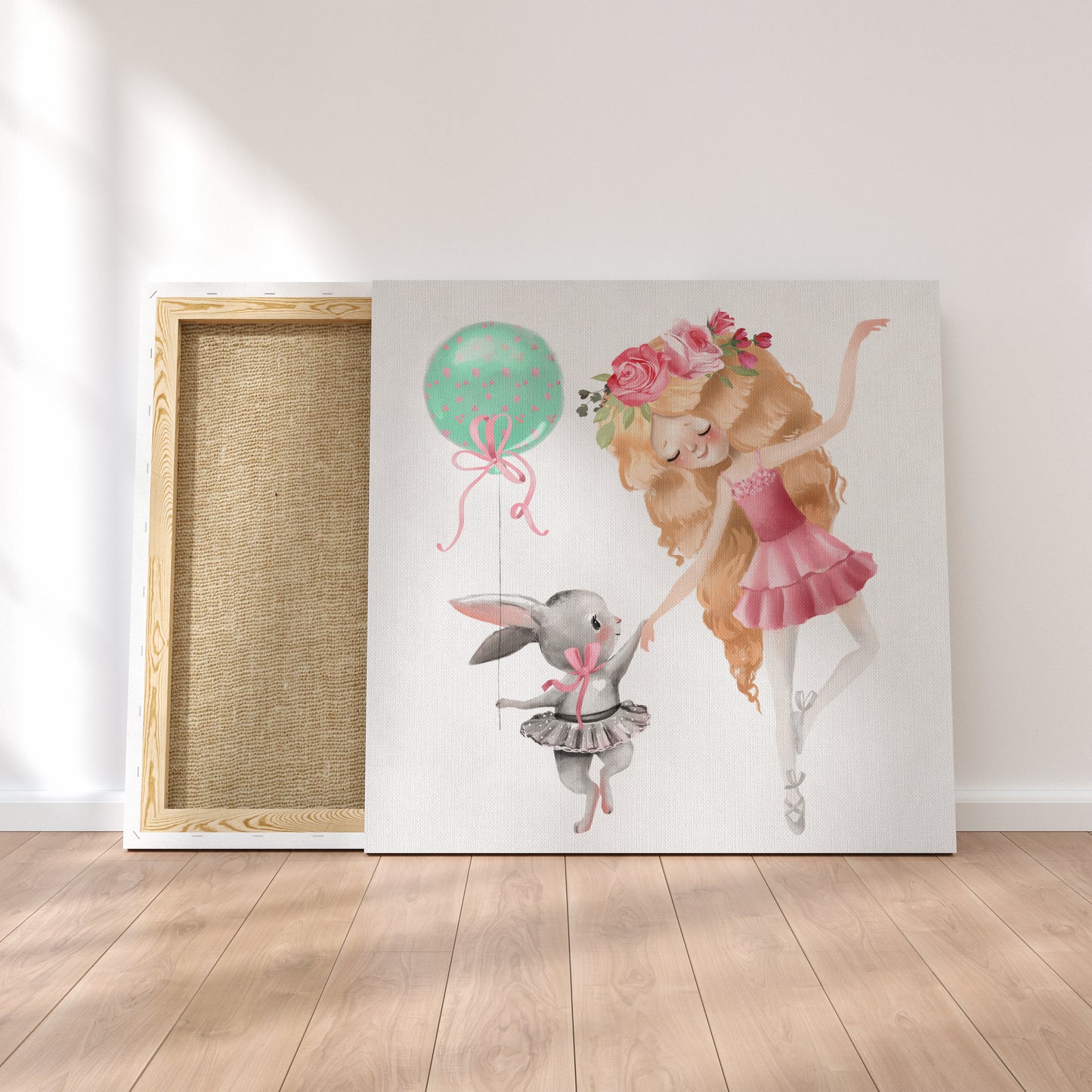 Little Ballerina Dancing with Bunny Canvas Print ArtLexy   