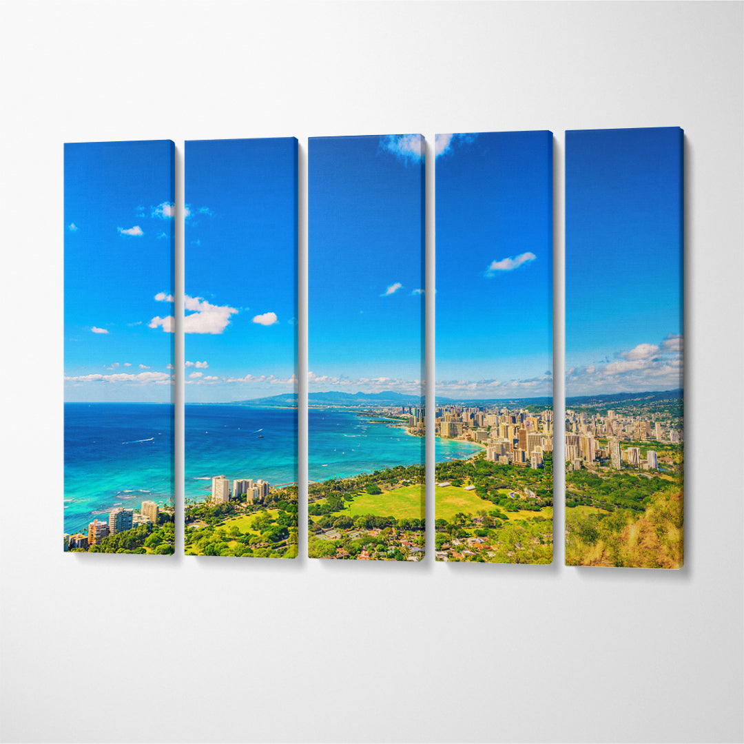 Honolulu Hawaii Landscape Canvas Print ArtLexy 5 Panels 36"x24" inches 