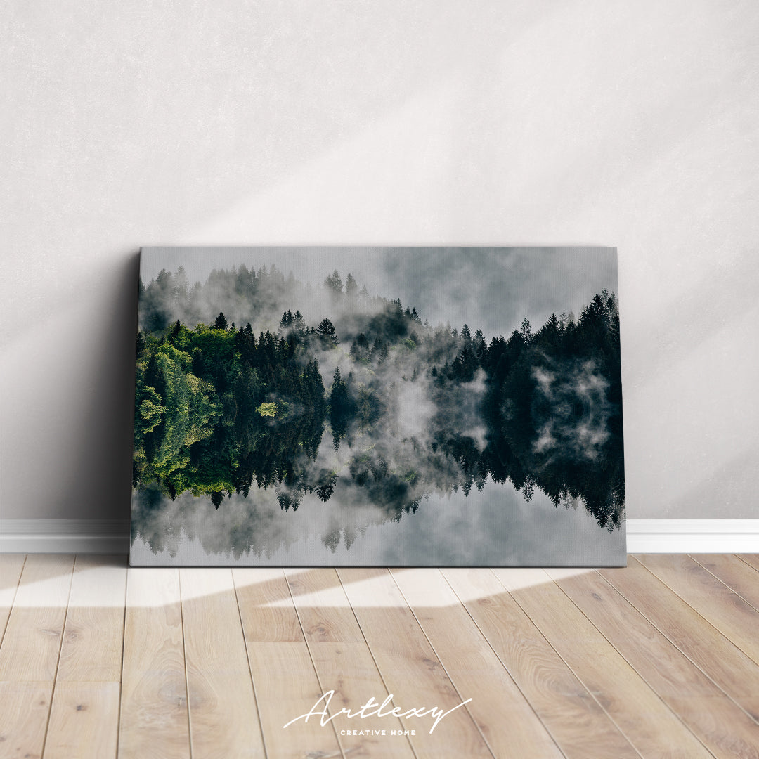 Amazing Foggy Forest Reflection in Lake Canvas Print ArtLexy   