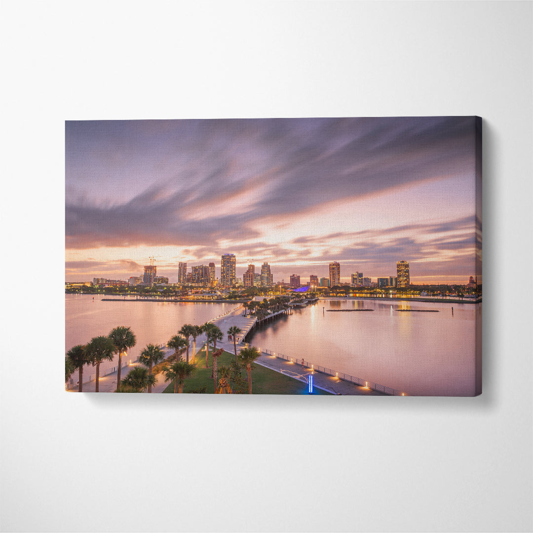 City Skyline St. Petersburg Florida on the Bay Canvas Print ArtLexy 1 Panel 24"x16" inches 