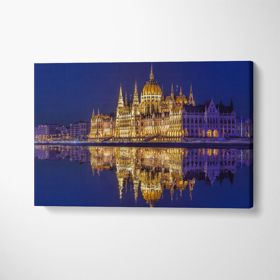 Famous Parliament Building of Budapest at Night Canvas Print ArtLexy 1 Panel 24"x16" inches 