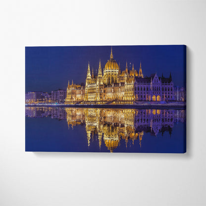 Famous Parliament Building of Budapest at Night Canvas Print ArtLexy 1 Panel 24"x16" inches 