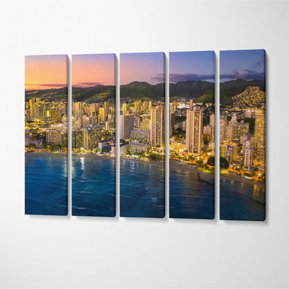Honolulu Skyline Canvas Print ArtLexy 5 Panels 36"x24" inches 