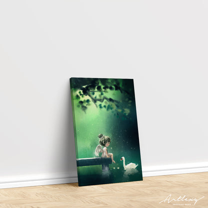 Little Girl and Swan Canvas Print ArtLexy   