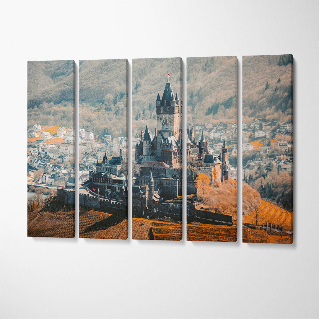 Cochem with Reichsburg Castle Germany Canvas Print ArtLexy 5 Panels 36"x24" inches 