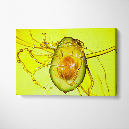 Avocado with Oil Splash Canvas Print ArtLexy 1 Panel 24"x16" inches 