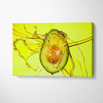 Avocado with Oil Splash Canvas Print ArtLexy 1 Panel 24"x16" inches 