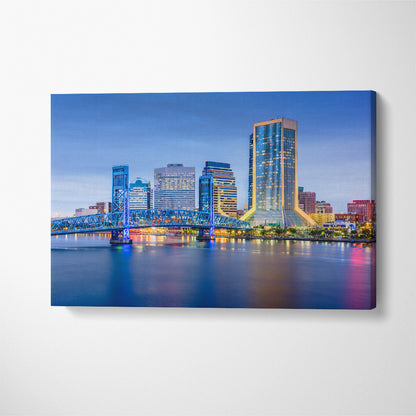Jacksonville Florida Skyline at Dusk Canvas Print ArtLexy 1 Panel 24"x16" inches 