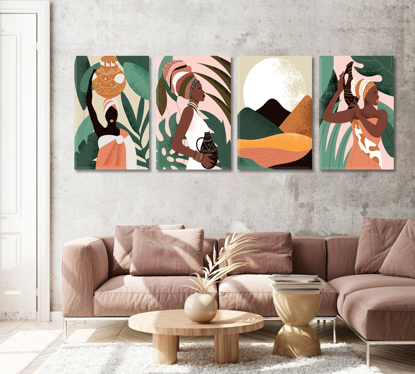 Set of 4 Vertical African Woman Canvas Print ArtLexy   