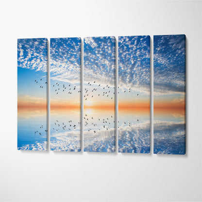 Stunning Sunset in Calm Sea Canvas Print ArtLexy 5 Panels 36"x24" inches 