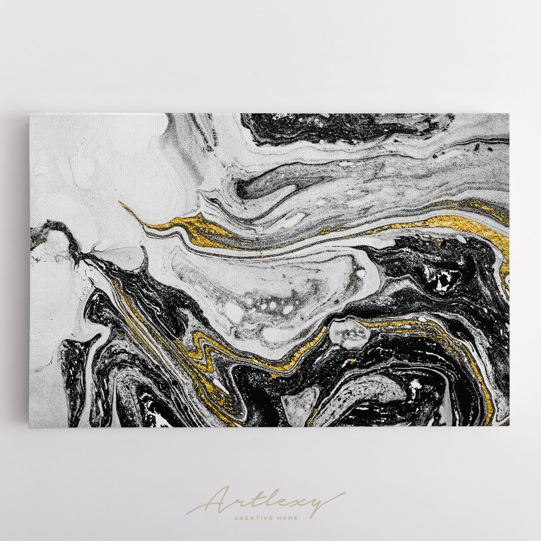 Luxury Black and White Paper Marbling Canvas Print ArtLexy   